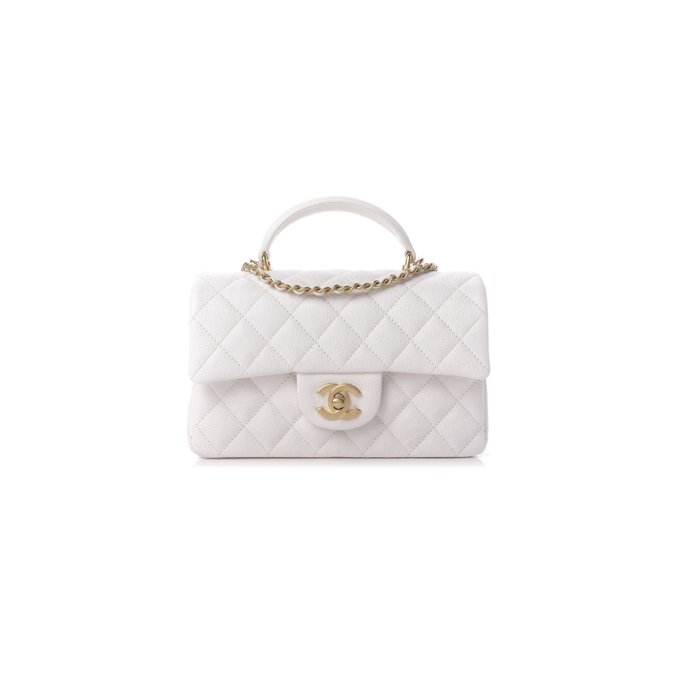 CHANEL MASTER CAVIAR QUILTED MINI TOP HANDLE RECTANGULAR FLAP WHITE (20*13*9cm)
